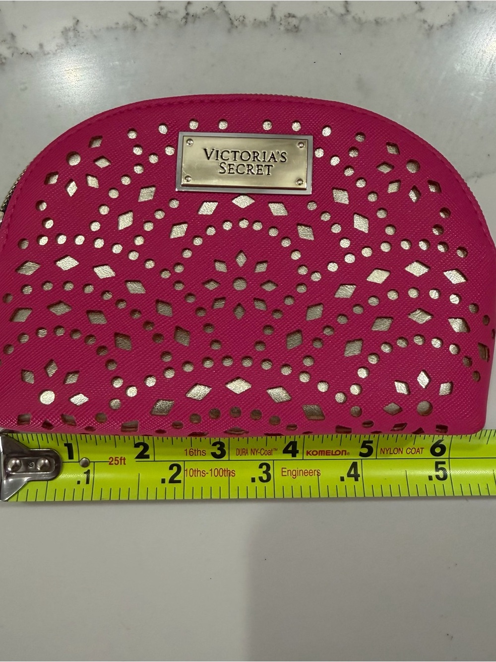 Victoria's Secret Hot Pink Laser Cut Cosmetic Case with Metallic Accents